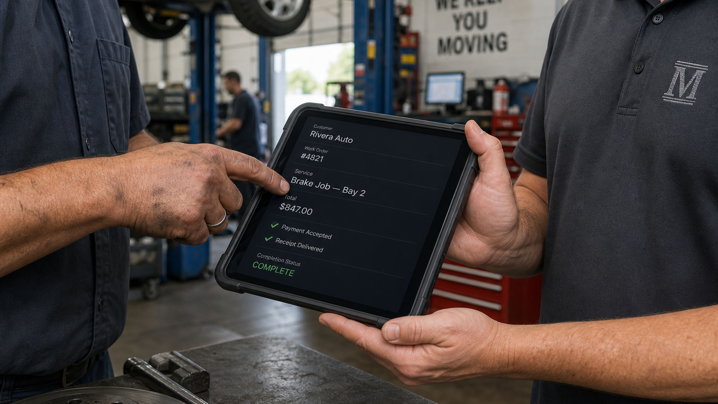 Auto repair payment handoff — McKnX understands shops like yours