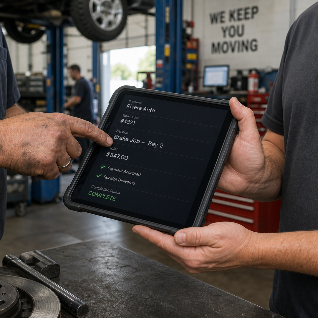 Auto repair approval and payment on tablet
