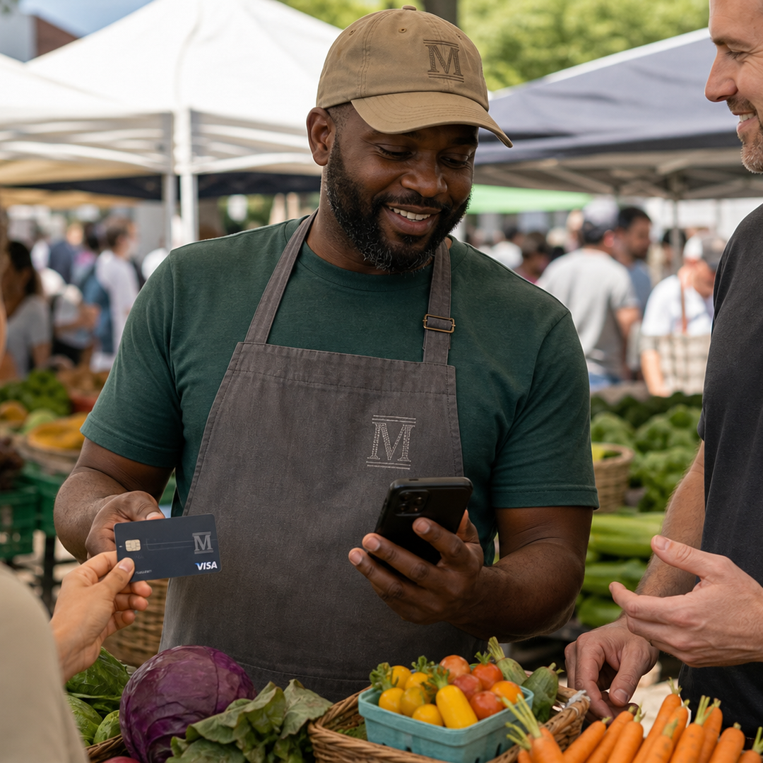 Farmers market merchant accepting card payment